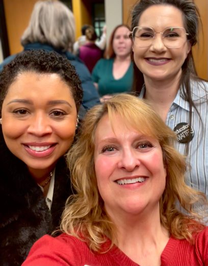 a selfie of three women
